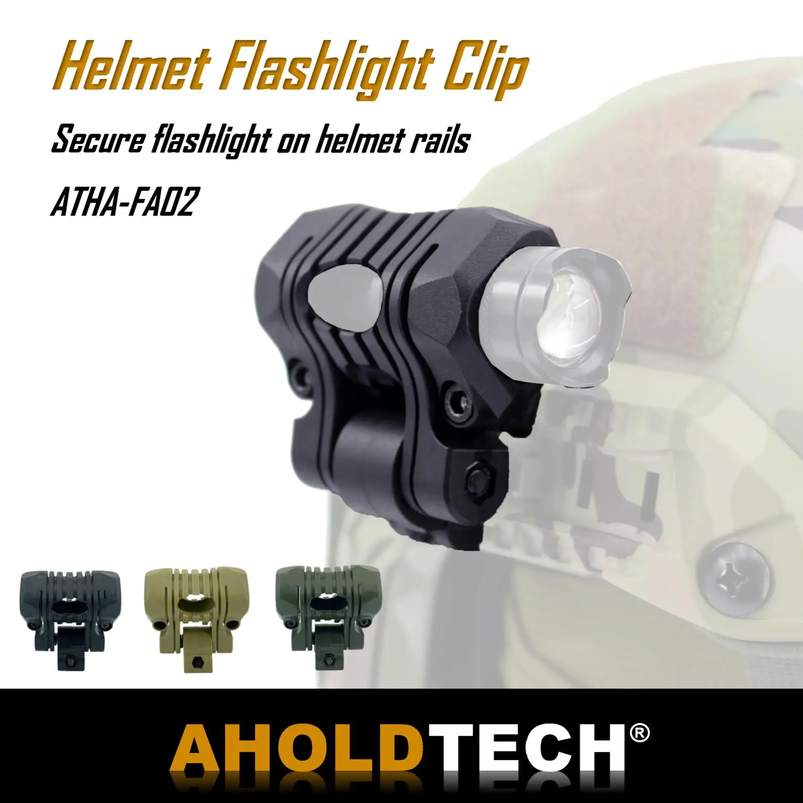 Aholdtech FA02 25mm Multi-Angle Flashlight Holder Tactical Helmet Light Clamp Mounted On Fast Bulletproof Helmet Rail