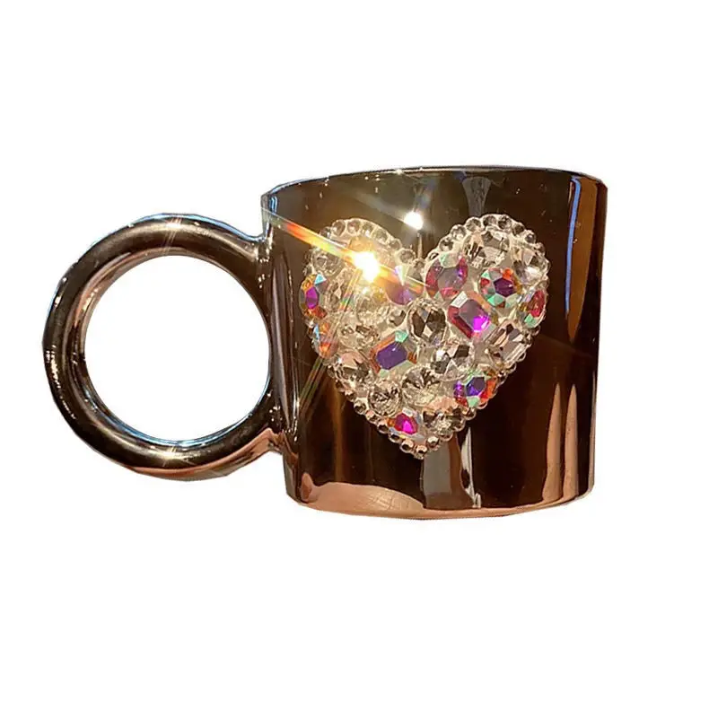 

Exquisite Household Love Plated Glass Cup Light Luxury Diamond Studded Birthday Gift Coffee Cup Electroplated Glass Drinking Cup