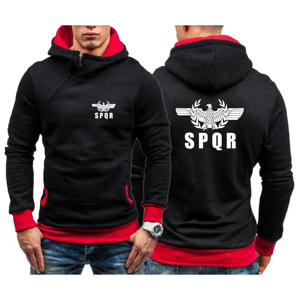 

2024 Men SPQR Roman Gladiator Imperial Golden Eagle Autumn Harajuku Fashion Printing Five-Color Sweatshirt Diagonal Zipper Tops