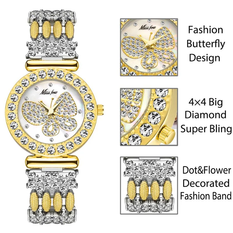 Diamond Watches for Women Top Brand Luxury Stainless Steel Fashion Butterfly Bling Elegant Ladies Quartz Watch Waterproof Clock