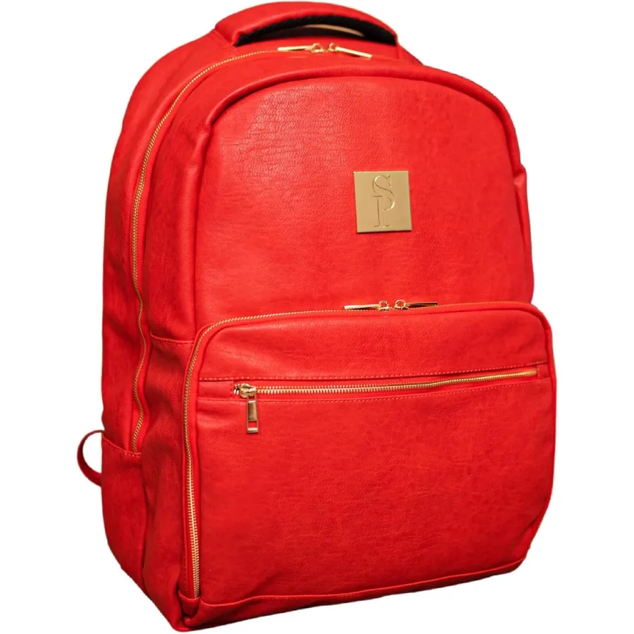 حقيبة ركاب جلدية ذات مقدمة واحدة للسفر متعددة الوظائف مع أجهزة الكمبيوتر المحمول ومقصورات الأحذية للرجال والنساء باللون الأحمر #1