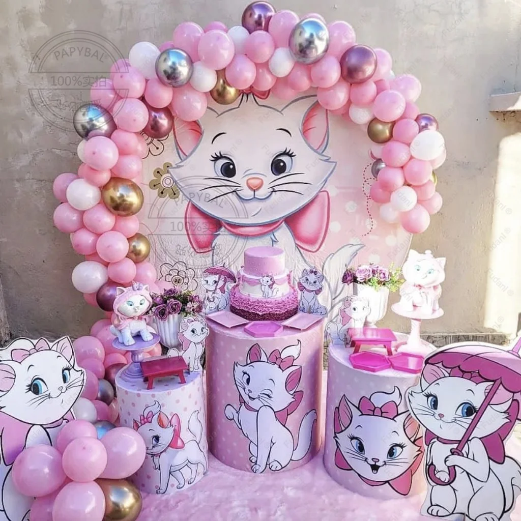 93PCS Marie Cat Cartoon Theme Balloon Arch Set Pink Lovely Baby Shower Birthday Decoration Celebration Photo Props Supplies