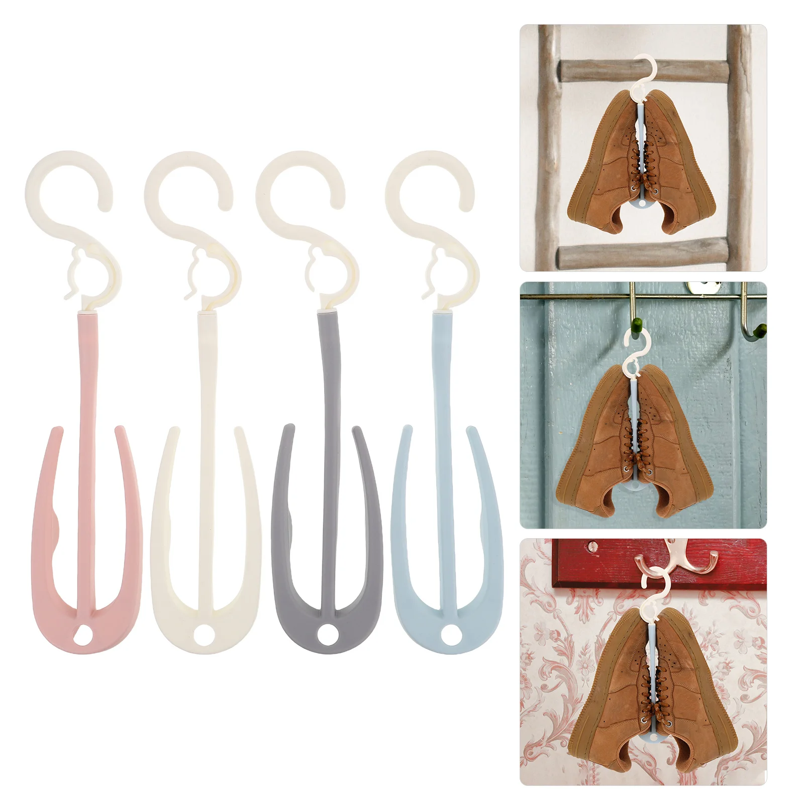 

4Pcs Shoe Drying Rack Portable Plastic Hanging Hooks Space Saving Home Storage Organizer Balcony Living Room Drying Shoe Storage