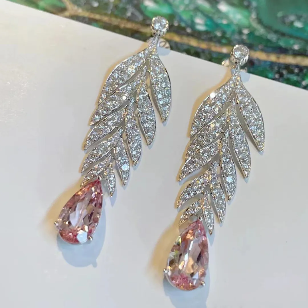 New Arrival Luxury Pink Leaf Ear of Wheat Sterling Silver Drop Earrings for Women with 925 Stamp Party Jewelry