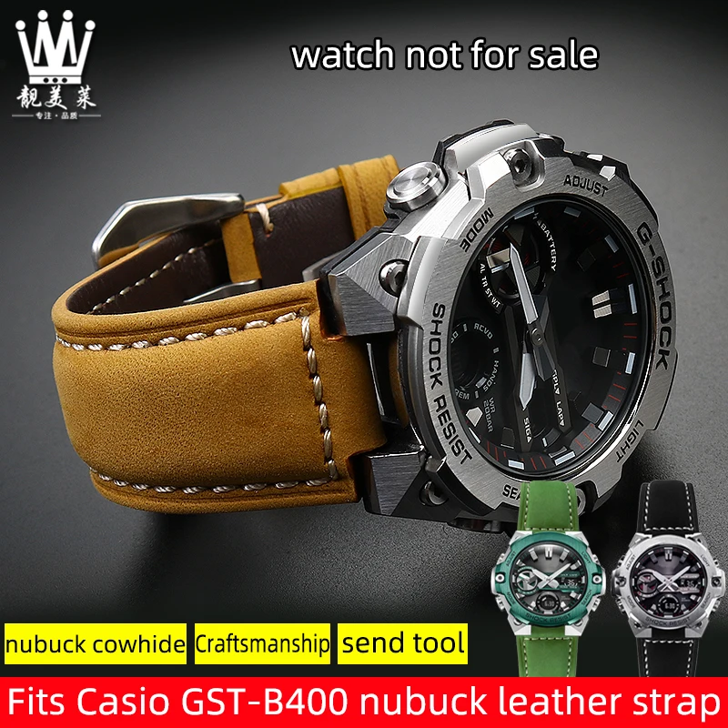 

Retro Crazy Horse Leather Watch Strap For Casio Watch GST-B400 Steel Heart Series Genuine Leather Cowhide Men's Watch Strap