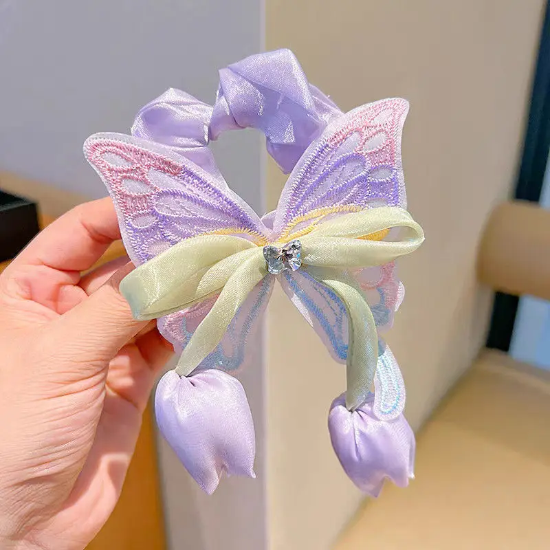 Bonitas bandas elásticas para el cabello con borlas de tulipán y mariposa para niñas y niños, accesorios para el cabello de princesa, tocados para bebés, lazos para el cabello