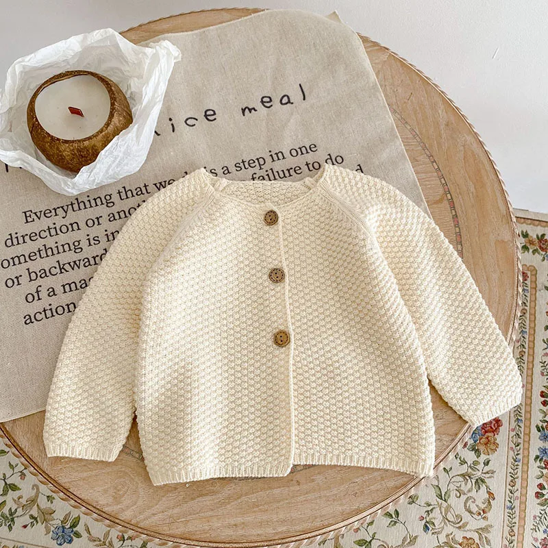 Spring Autumn Baby Girls Solid Color Coat Infant Girls Knitted Cardigan Sweet Baby Girls Long Sleeves Knitting Cardigan