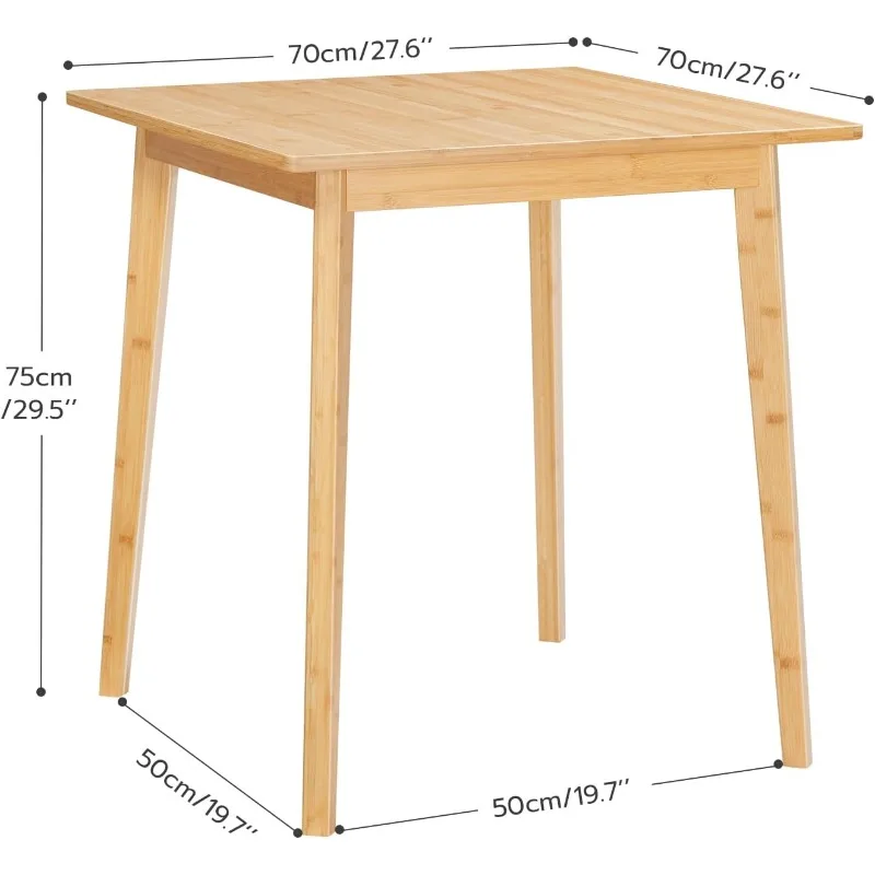 Bamboe eettafel, vierkante eettafel voor 2 personen, keukentafel van 27,6 inch voor kleine ruimte, schrijftafel, eenvoudig te monteren, om te dineren