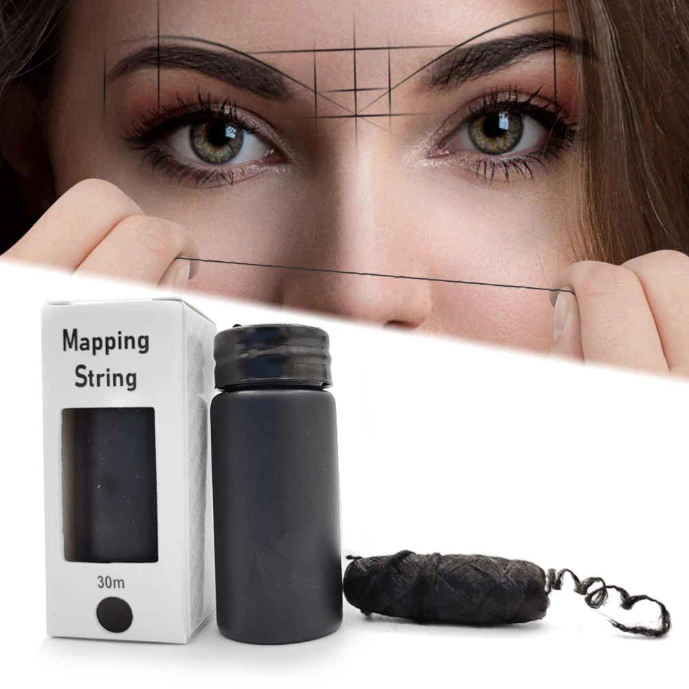 Ficelle de cartographie de microblading noir et blanc, fil de marqueur d\'oreille pré-encré, point de sourcils de tatouage, ficelle de cartographie