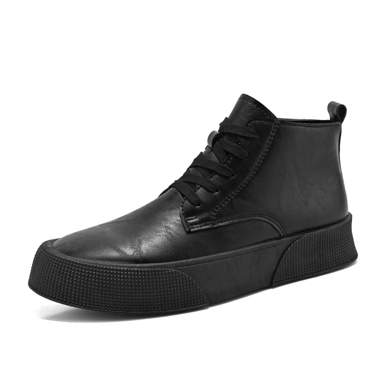 Men High Top White Shoes Fashion Soft Leather Ankle Boots Men Platform Casual Sneakers Wear-resistant Men Business Leather Shoes