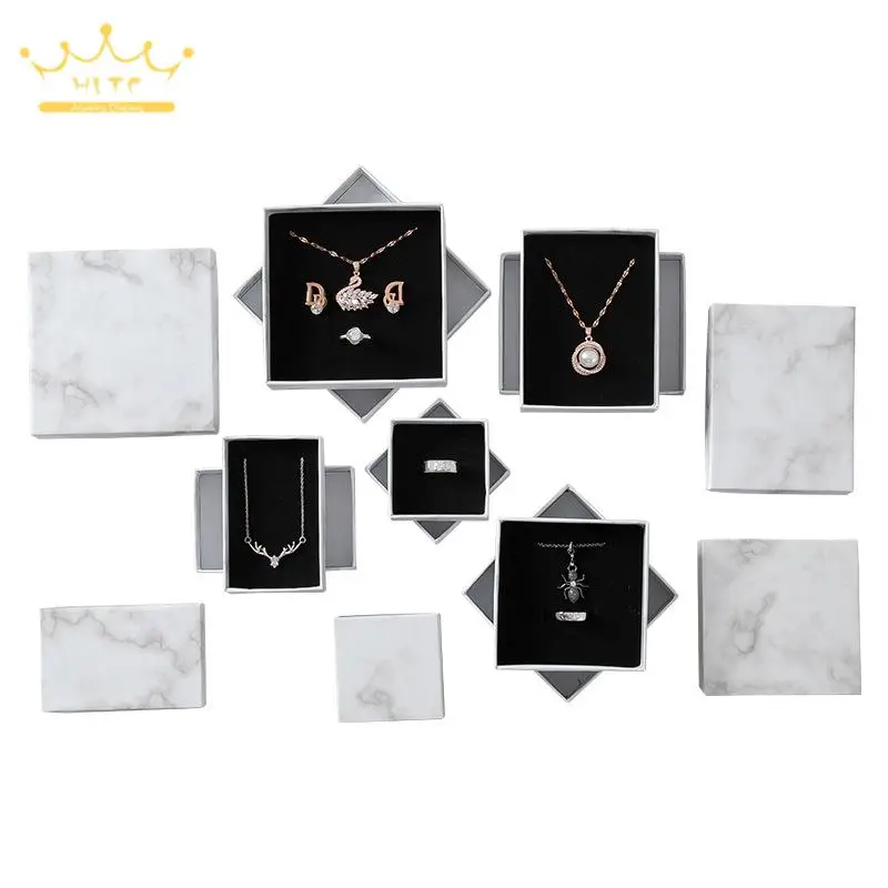 Jewelry Packaging Boxes Ring Earring Organizations Gift Box for Jewelry Grey Marble Pattern Paper Case Necklace Bracelet Box