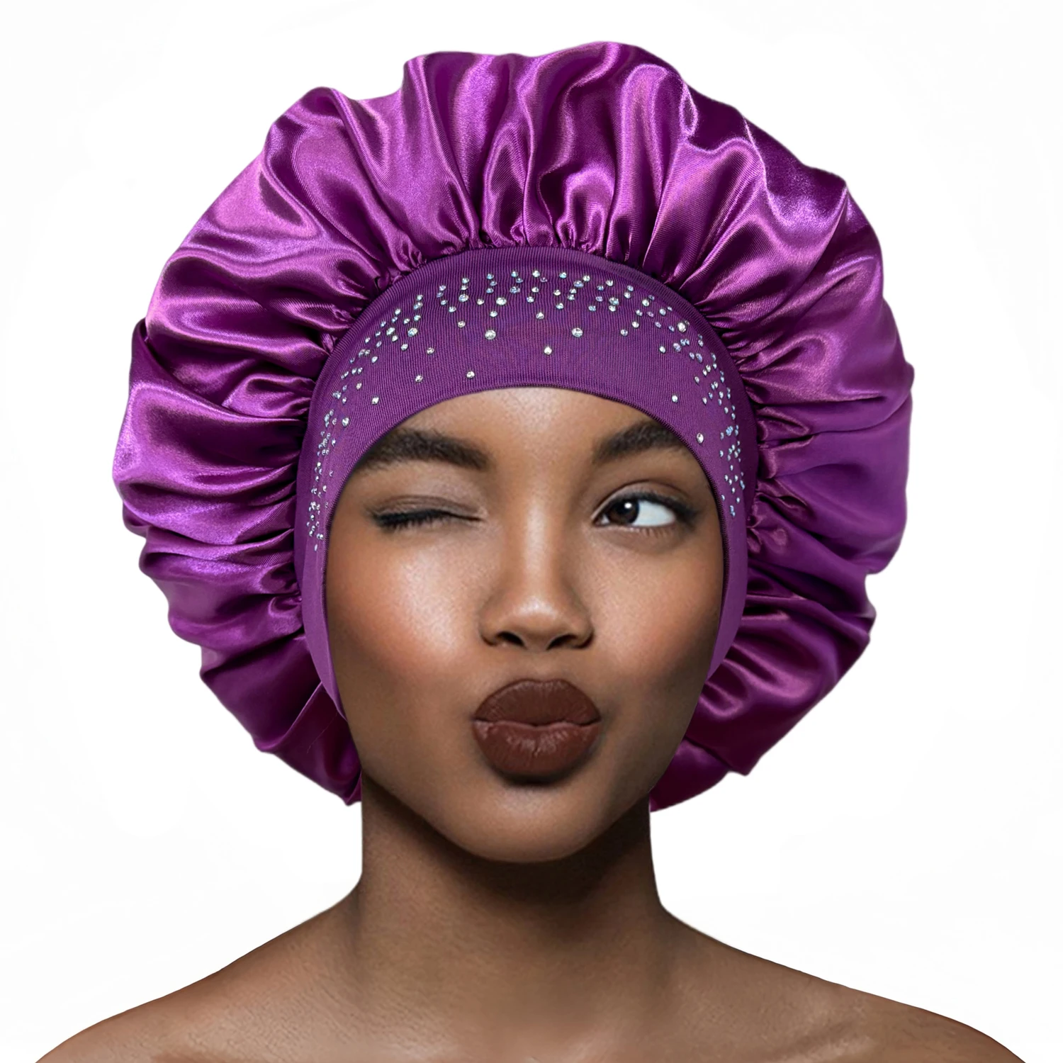 Neue Frauen Satin Strass Schlaf Hut Haar Pflege Salon Make-Up Stirnband Moslemisches Hijab Kopf Abdeckung Motorhaube Dusche Kappe Zubehör – Detail 8