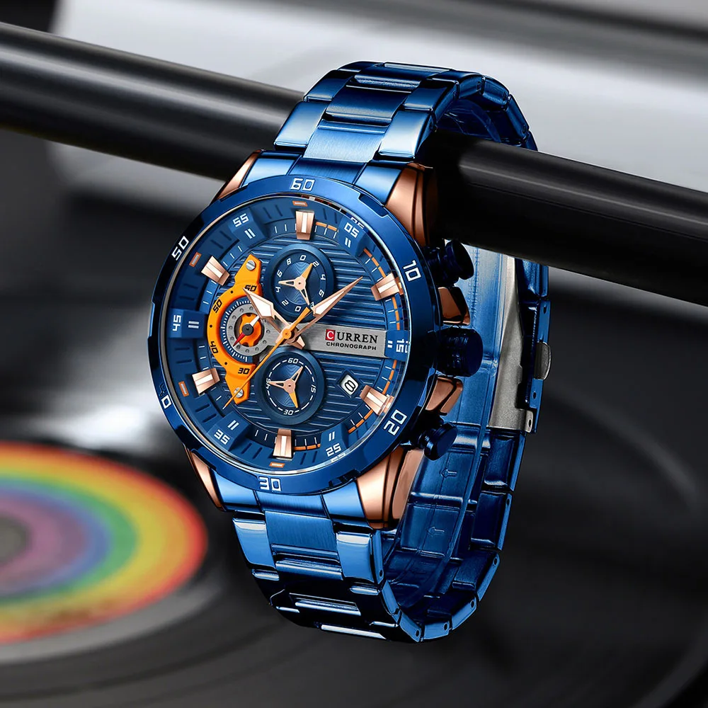 CURREN 8402 Herren Edelstahl-Uhr Kreatives Mode-Design Leuchtendes Zifferblatt mit Chronograph Freizeit-Luxus-Herrenuhr Reloj Hombre – Detail 13