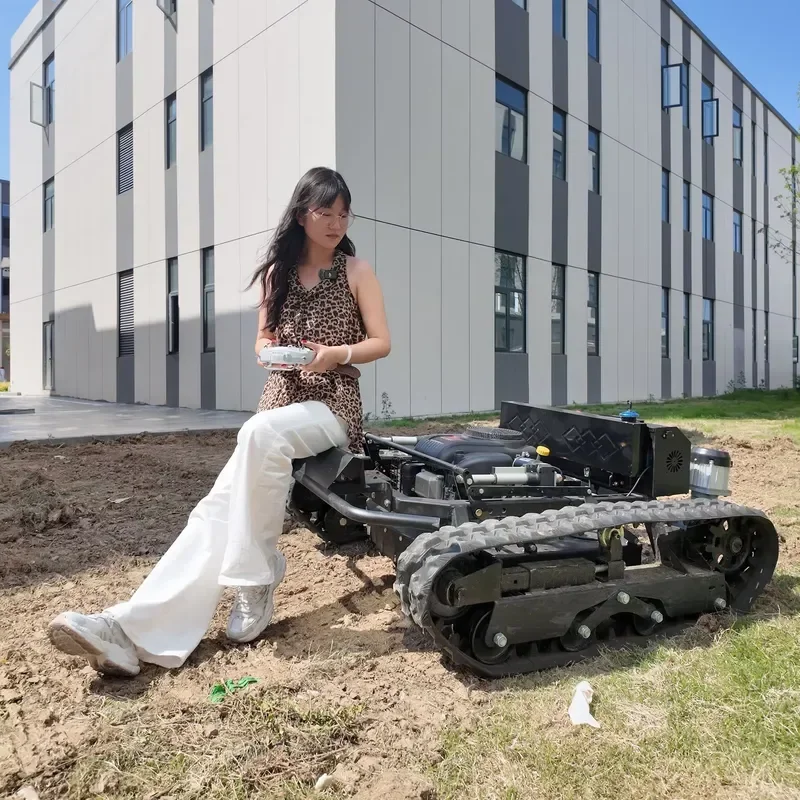 All Terrain Remote Control Crawler Lawn Mower with Rubber Tracks Heavy RC Grass Cutter for Orchard Farm and Hillside
