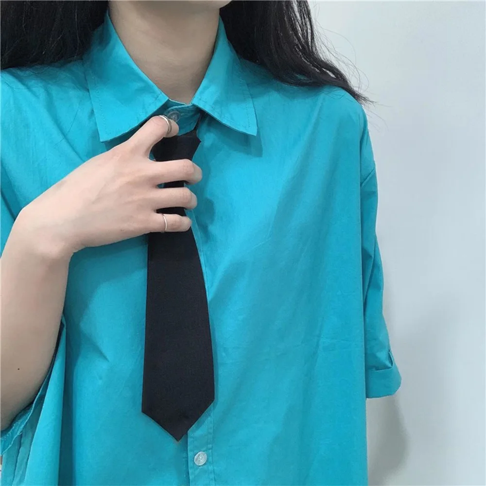 Unisex Uniform Black Ties Korean Zipper Tie Student Shirts Neckties Security Steward Matte Lazy Neck Ties Men Women Accessories