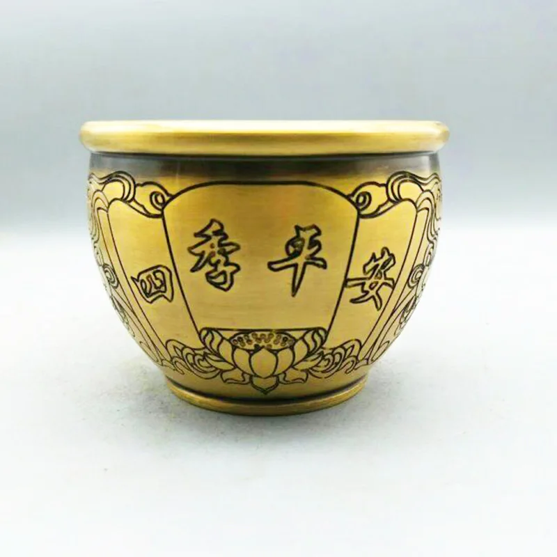 

Vintage Brass Ornament Lotus Flower Fortune Character Treasure Cylinder For Office Living Room Decoration
