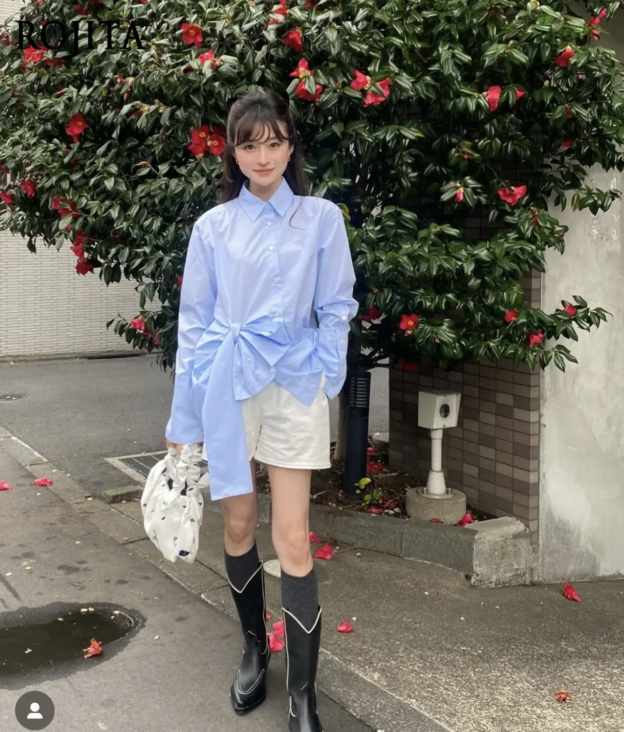 

Irregular Bowknot Solid Color Shirt Long Sleeve Single-Breasted Blue Shirt Women 2026 Spring New Commuter Style Top