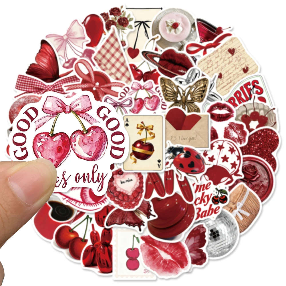 50pcs Cherry Coloured Graffiti Sticker Fashion Cool Decal For Phone Luggage iPad Scrapbook Guitar DIY Decoration Sticker view 3