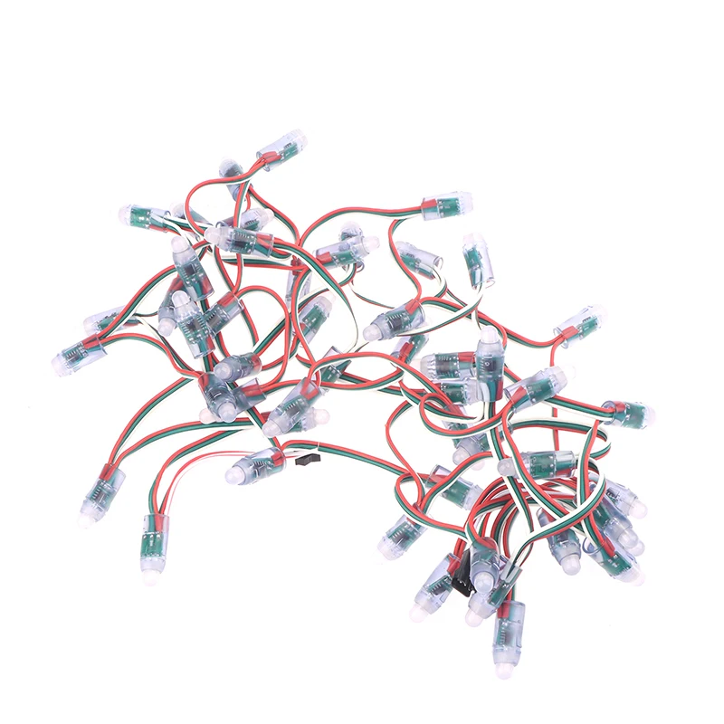 50Pcs DC5V WS2811 Full Color LED Pixel Light Module 12MM 14CM Wires IP68 Waterproof RGB Digital Led Strings For Festival Decor