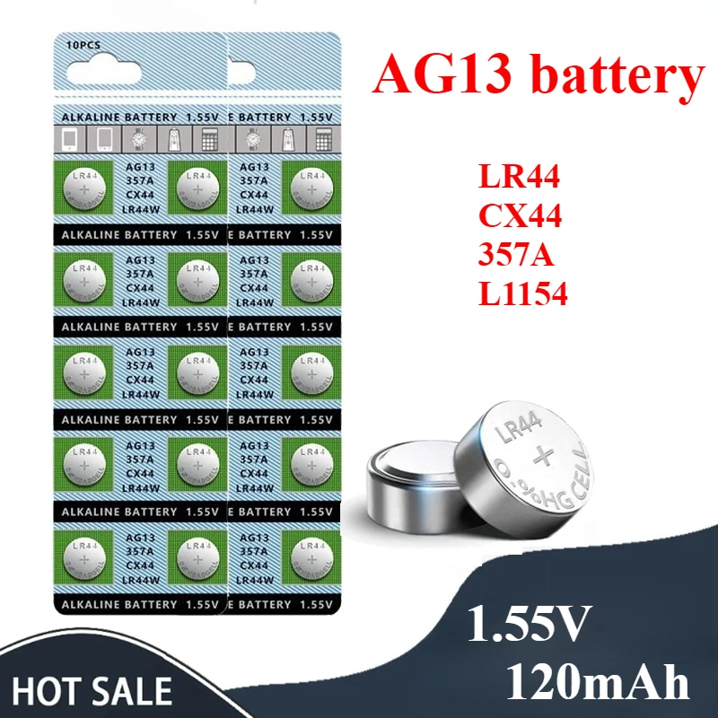 

AG13 10-50 шт. 1,55 В LR44 L1154 LAG3 AG4 AG10 AG12 SR44 Кнопочные батарейки A76 LR1154 GP7 Cell Coin Watch Toys Дистанционная батарея