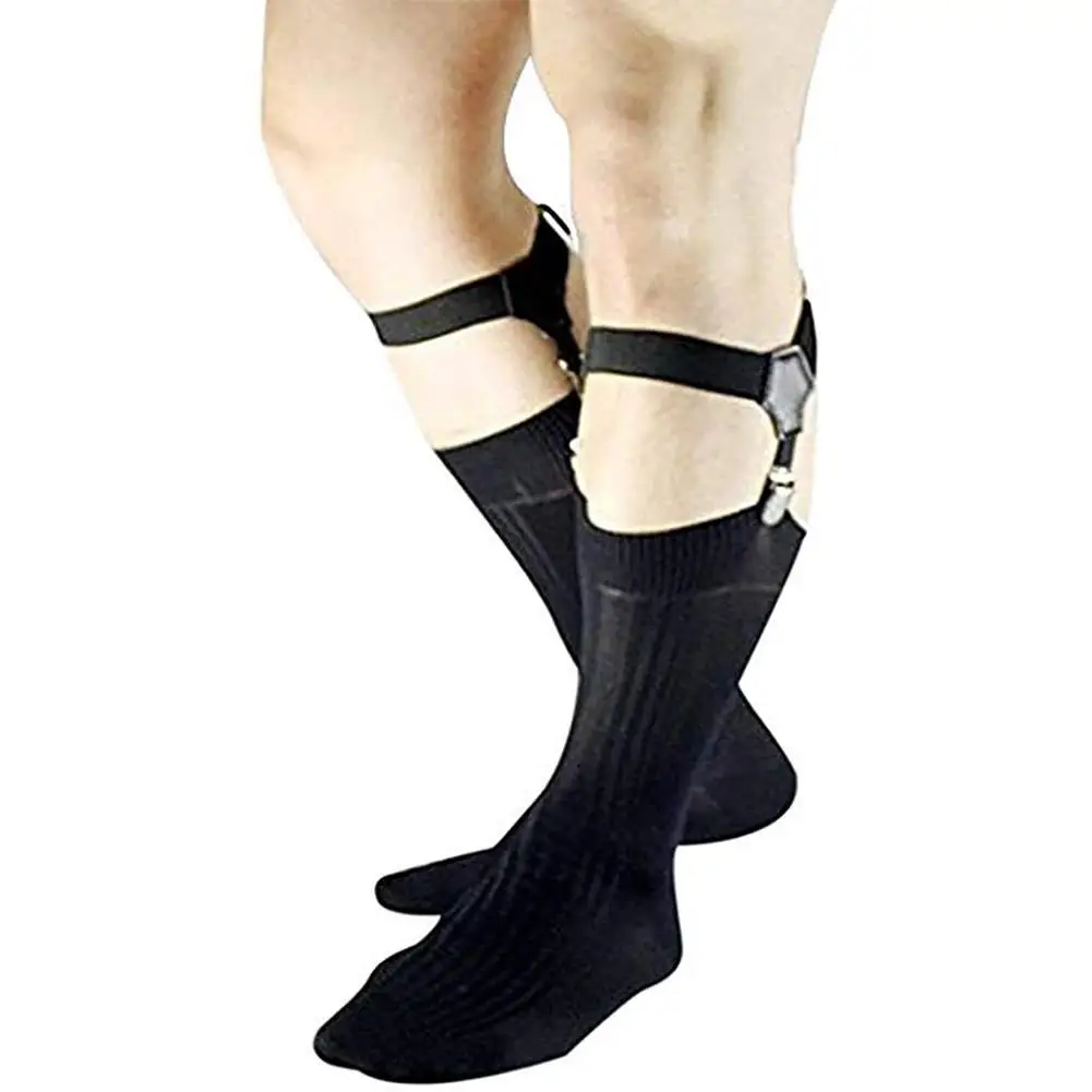 Une paire de chaussettes noires pour hommes, ceinture de jarretelles réglable, élastique, antidérapant, supports de bretelles à bouche de canard, Clips, tenue de chaussette X2O0