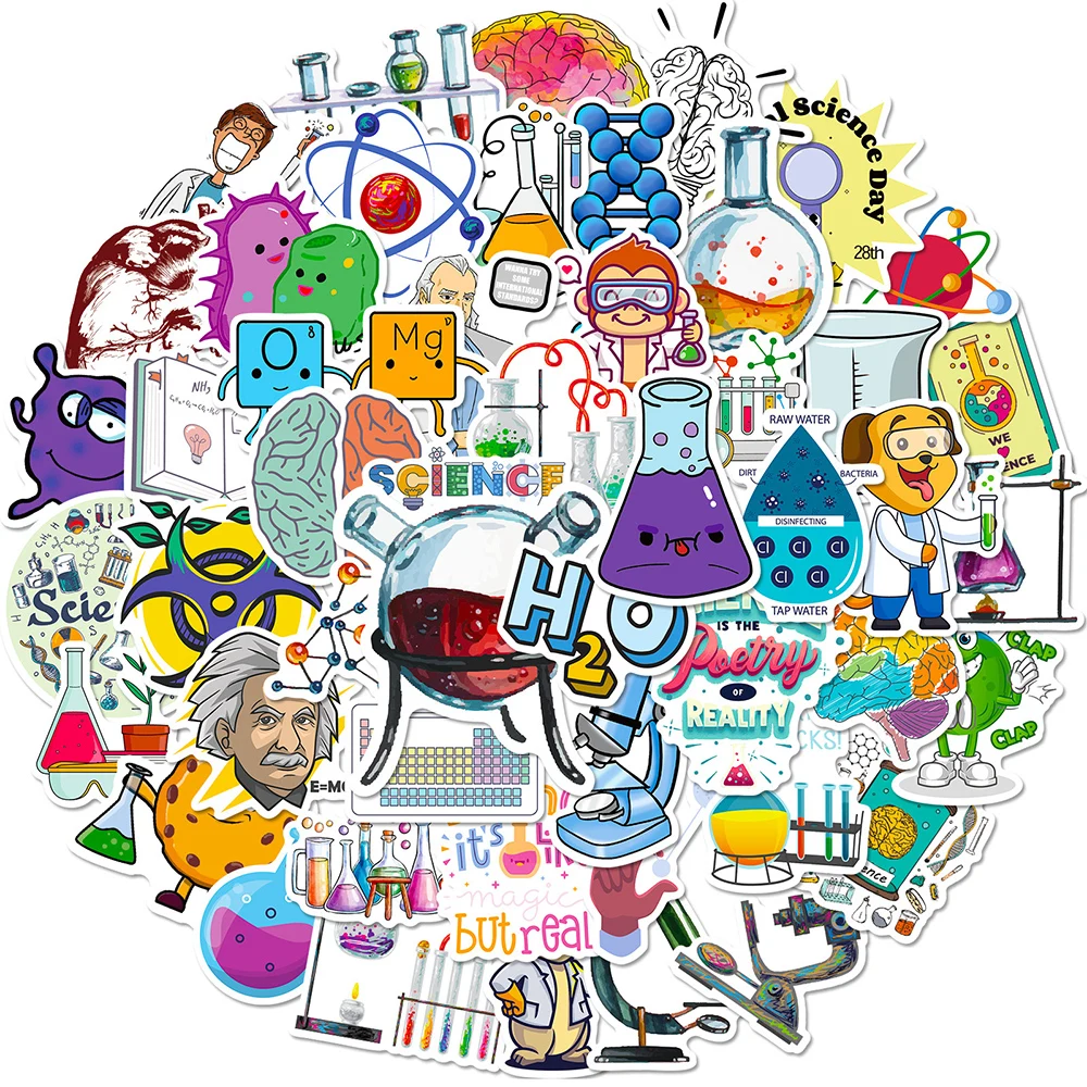 10/30/50/100pcs Funny Science Chemistry Biology Laboratory Stickers Cartoon Decals Suitcase Luggage Motorcycle Graffiti Sticker