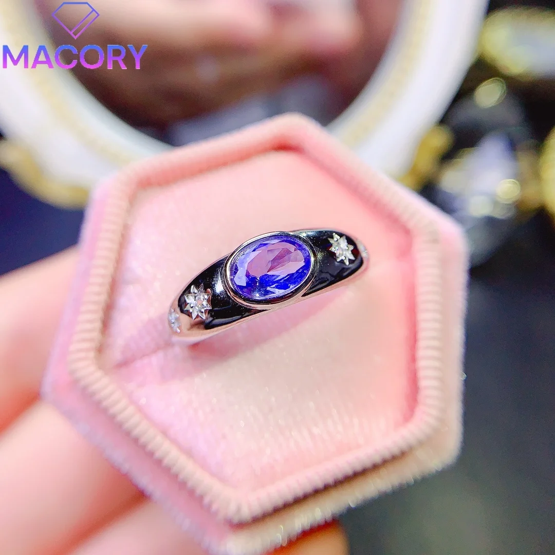 

Adjustable natural tanzanite ring silver 925 luxury female gemstone jewelry with certificate for Valentine's Day free of charge.