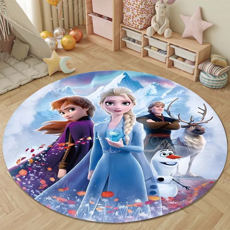 Disney Frozen Elsa Anna Round Rugs for Bedroom Area Floor Mats for Kids Room Household Bath Sofa Carpet Living Room Home Decor