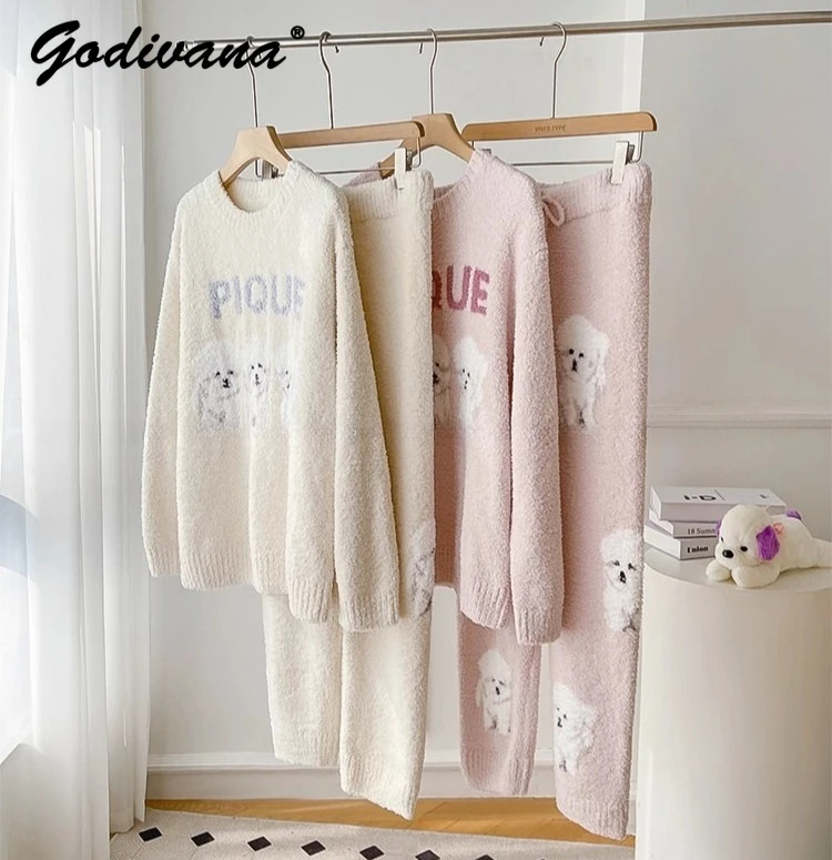 

Japanese Style Autumn and Winter Soft Thickened Pajamas Set Female Cute Bear Long-sleeved Top and Pants Sleepwear Nightwear