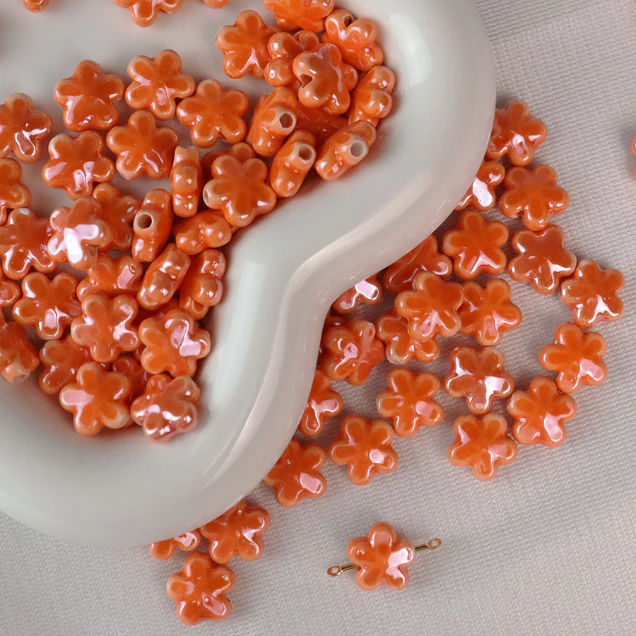10pcs New 12mm Five Petals Flower Ceramic Beads For Jewelry Making Mixed Loose Porcelain Beads DIY Bracelet Charm Accessories