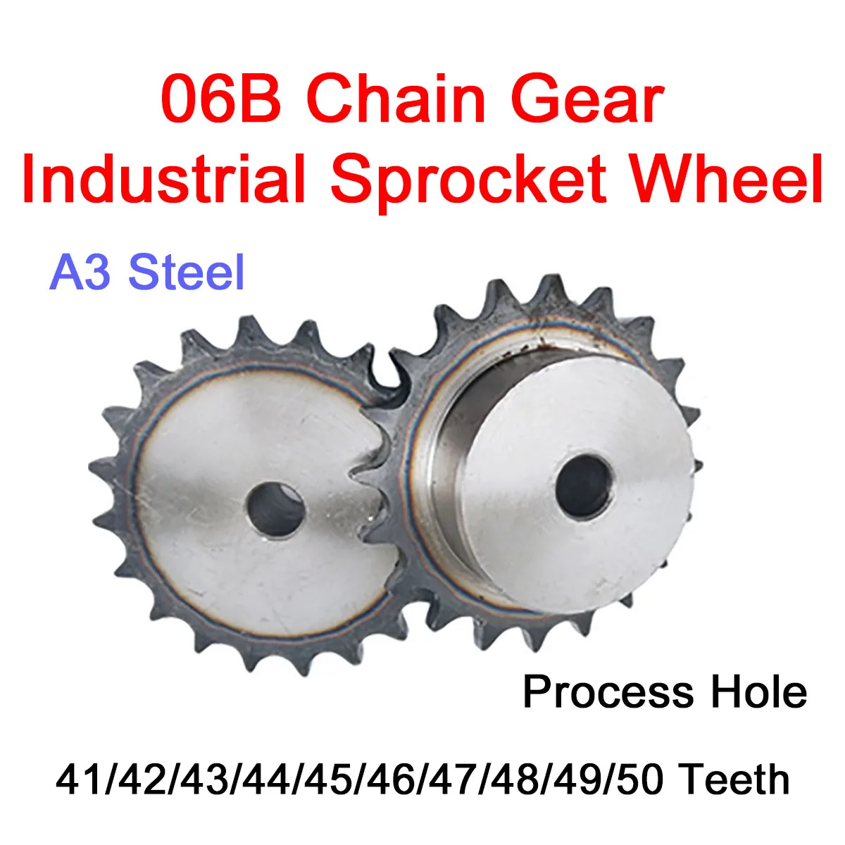 

1Pc 06B Chain Gear 41/42/43/44/45/46/47/48/49/50 Teeth A3 Steel Industrial Convex Sprocket Process Hole Tooth Pitch 19.05mm