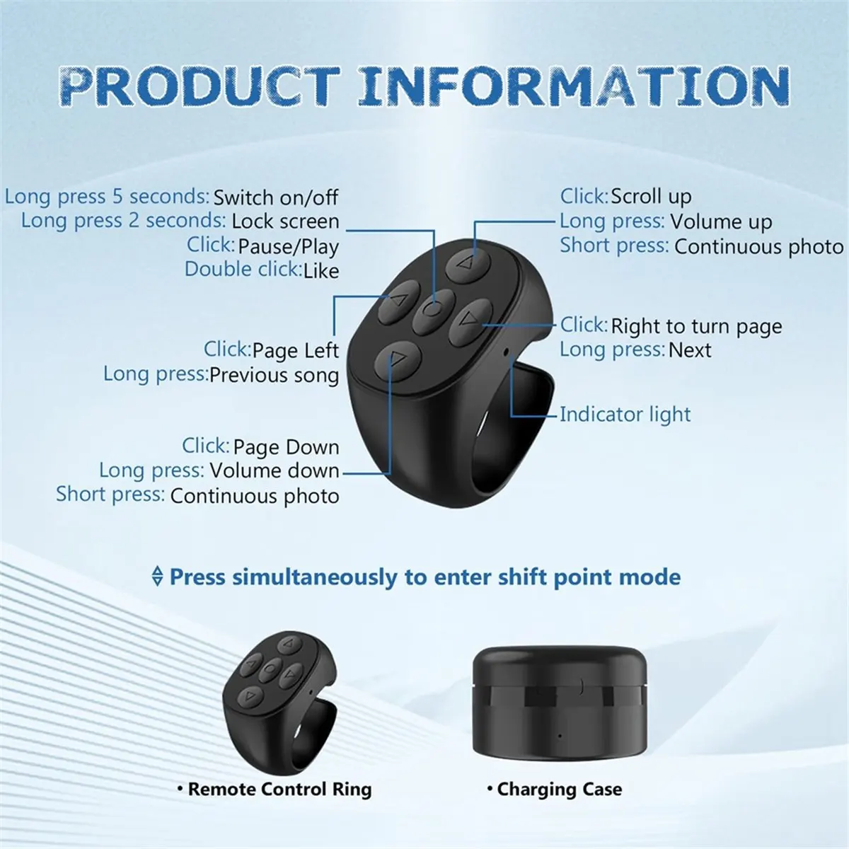Fingertip Wireless Bluetooth Remote Control, Fingertip Remote Control,Remote Control App Page Turner for Phone Tablet,A