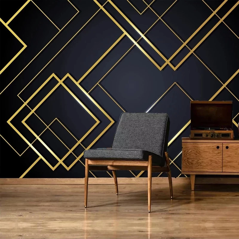 Custom 3D Self Adhesive Wallpaper Golden Lines Creative Geometric Mural Bedroom Living room sofa TV background wall restaurant
