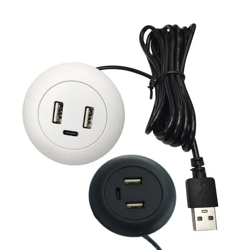 Embedded Desktop USB C Hub 3 In 1 Splitter Desk Hole Charging Adapter for Computers Office Work Space