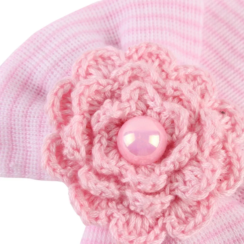 0-6M Baby Warm Hats Cotton Striped Caps Newborn Baby Hat Toddler Soft Pink White Boys Girls Bow Beanies for New Born
