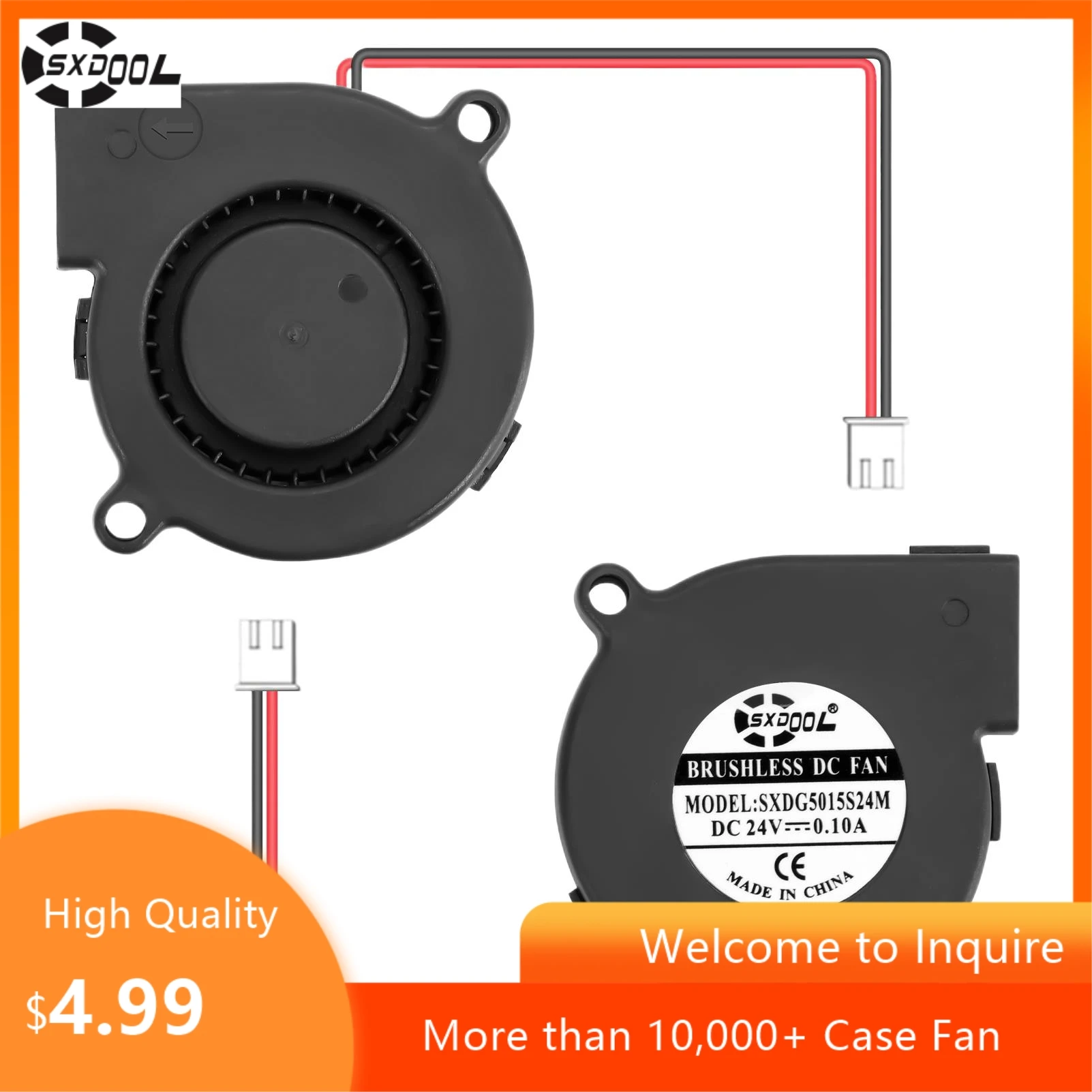 

2PCS 50mm 3D Printing Blower Fan SXDOOL DC 12V 50x50x15mm Dual Ball Bearing 2Pin Radial Fan, 5015S Blower for 3D Printer Cooling