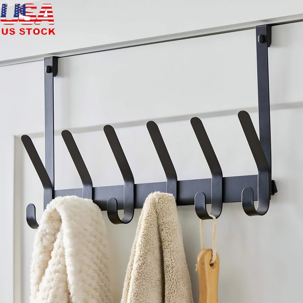 

Стойка с крючками над дверью с 6 двойными крючками Компактная конструкция Полотенца Аксессуары для халатов Установка без инструментов Сверхмощная сталь
