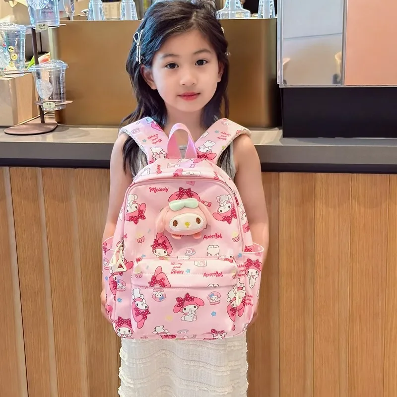 

2025 Sanrio Cute Kuromi Melody Cinnamoroll Large Capacity Backpack Boys Girls Cartoon Hello Kitty Kawaii Canvas Schoolbag