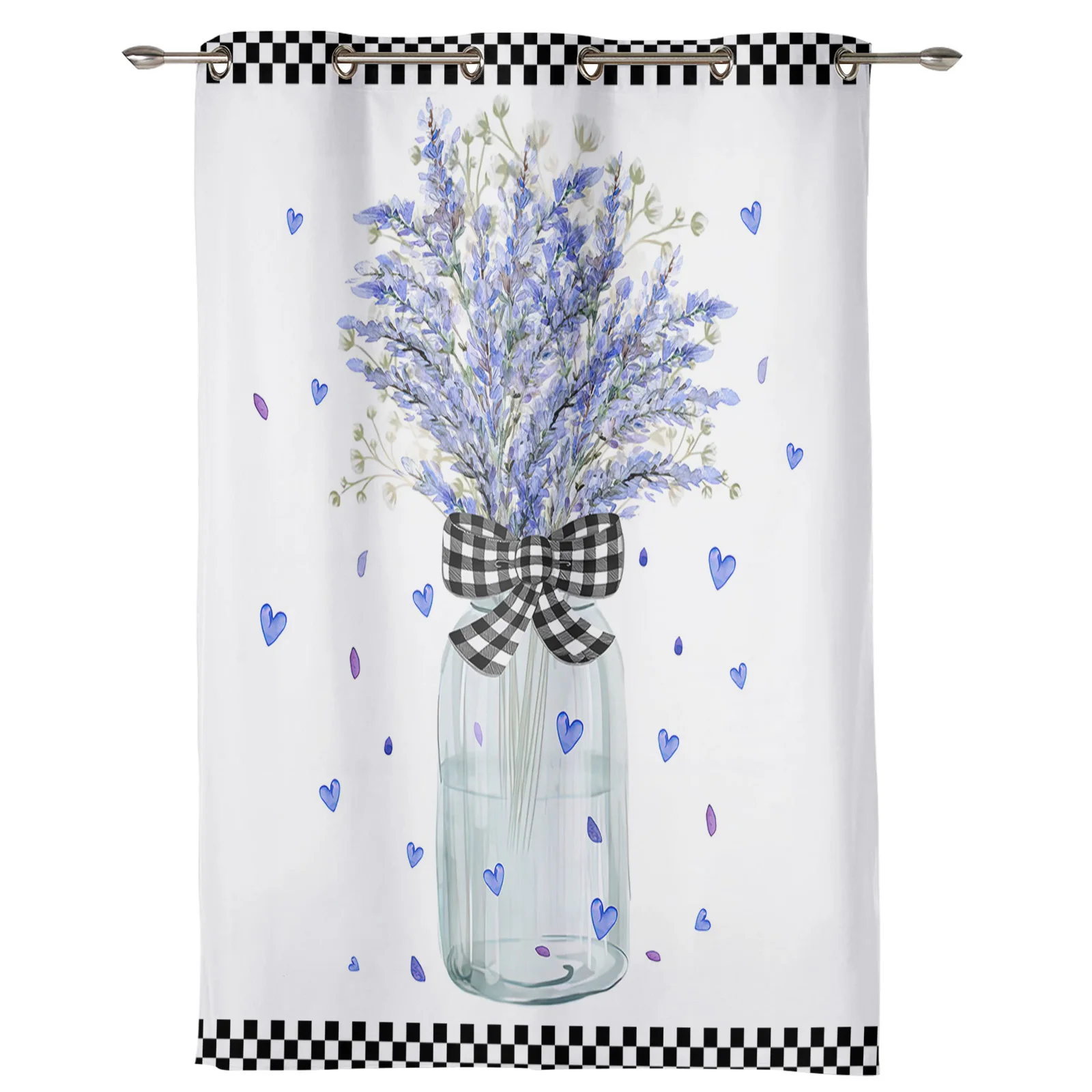 Lavender Flowers Watercolor Bottle Plaid Curtains for Bedroom Living Room Window Curtain Treatments Blinds Kitchen Decor Drapes