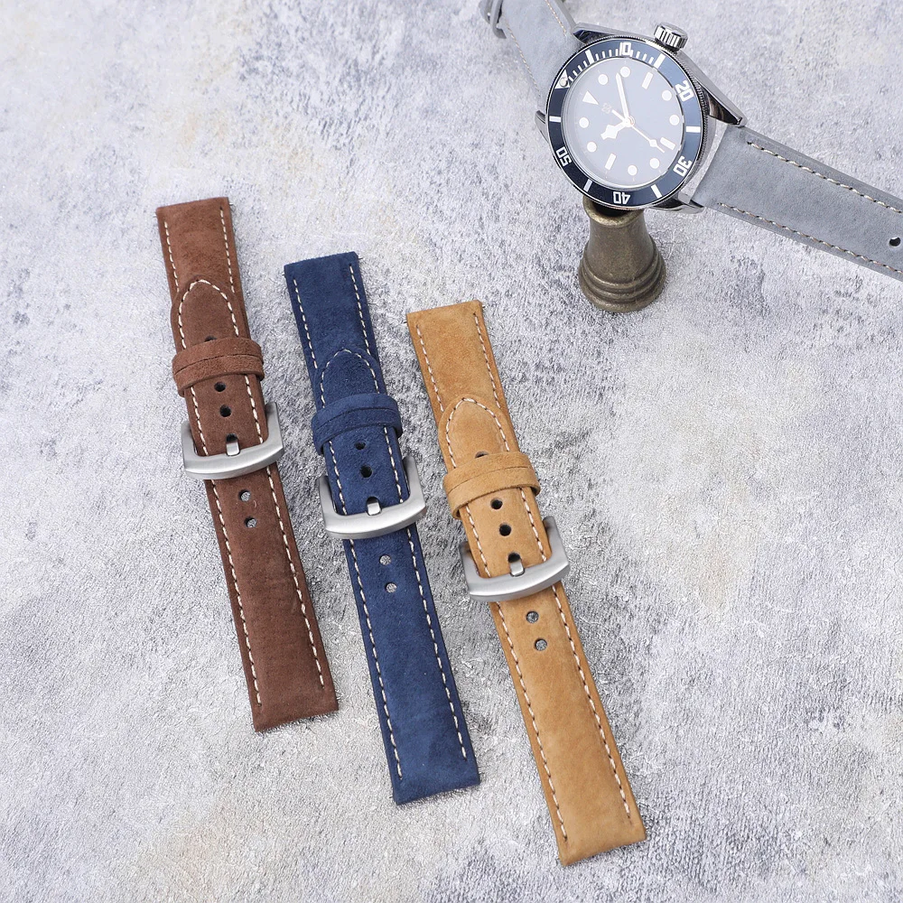 Vintage Suede Leather Watchband 18mm 19mm 20mm 22mm Leather Watch Strap Quick Release Band Brown Blue Black Wristband for men