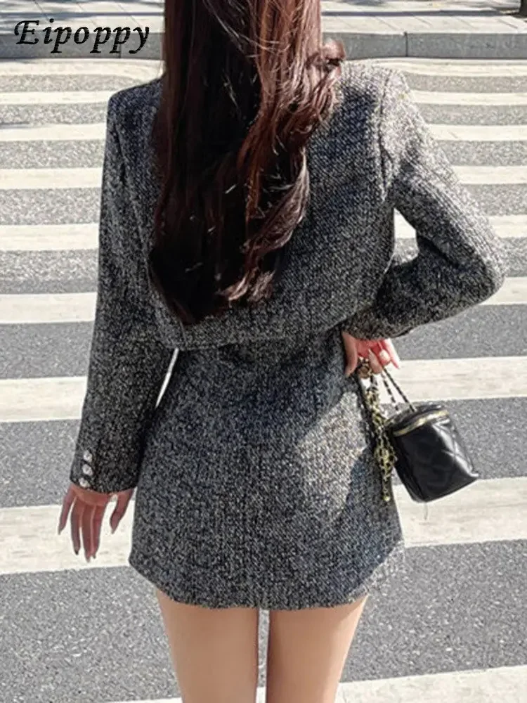 Vetement Femme 2023 Two Piece Set Women Crop Top Short Jacket Coat + Mini Dress Suits Ensemble Femme 2 Pieces Dress Set