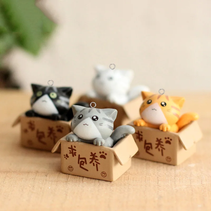 2/4pcs Kawaii Ask Adoption Cat Charms Dollhouse Carton Box Cat Keychain Pendant Accessory Lovely Diy Crafts Jewelry Making