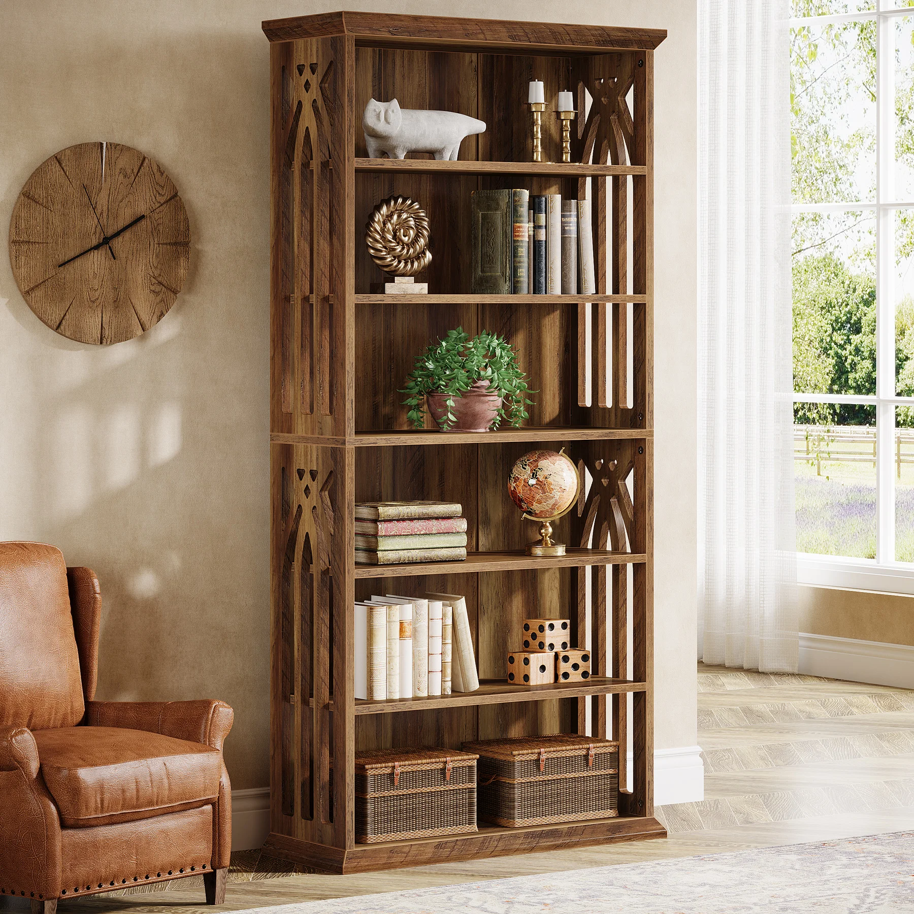 Tribesigns 6-Tier Bookshelf, 75-Inch Tall Bookcase, Large Bookshelves and Bookcases Freestanding Display Shelves, Wood Bookshelf
