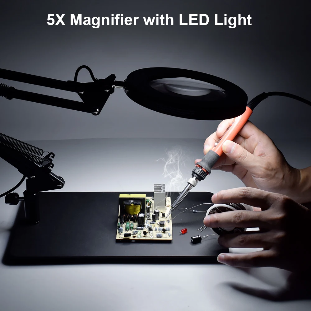 Imagem -05 - Newacalox-suporte de Solda com Usb Pcb Clip Holder Terceira Mão Welding Repair Tool Kit 5x Led Magnifier Light