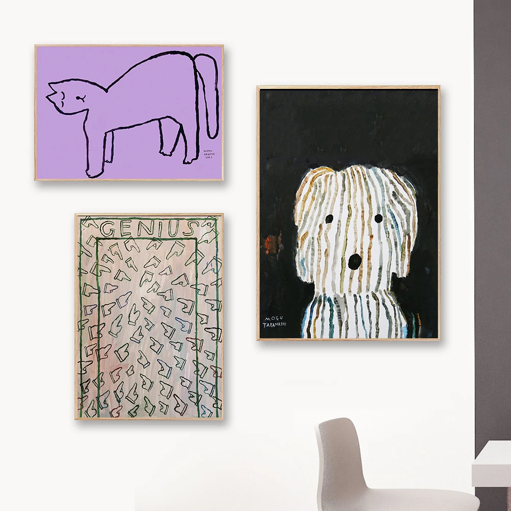 Animal Poodle Meeting Green Plants Art Prints Canvas Fine Little Day Wall Posters Nordic Decorative Paintings for Home Pcitures