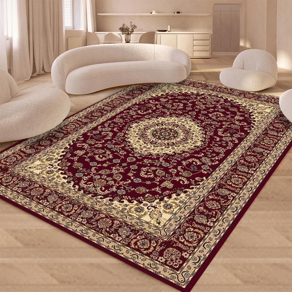 Vintage Flower Bohemian Carpet Living Room Coffee Table Sofa Carpet Study Bedroom Waterproof and Dirt Resistant Carpet