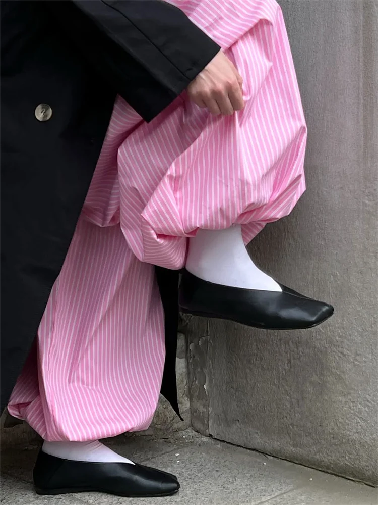 Women's Striped Lace-Up High-Waist Loose Casual Pants