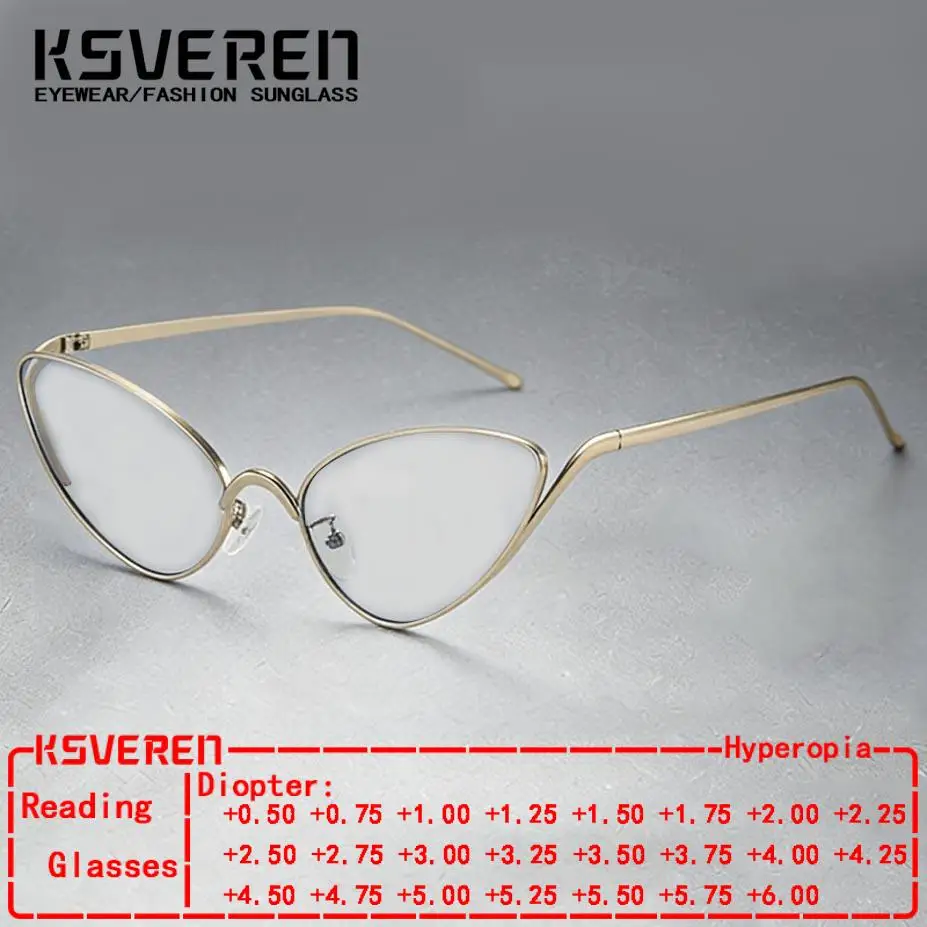

Designer Women Metal Cat Eye Anti Blue Light Reading Glasses Female Trendy Clear Lens Prescription Optical Presbyopic Eyewear