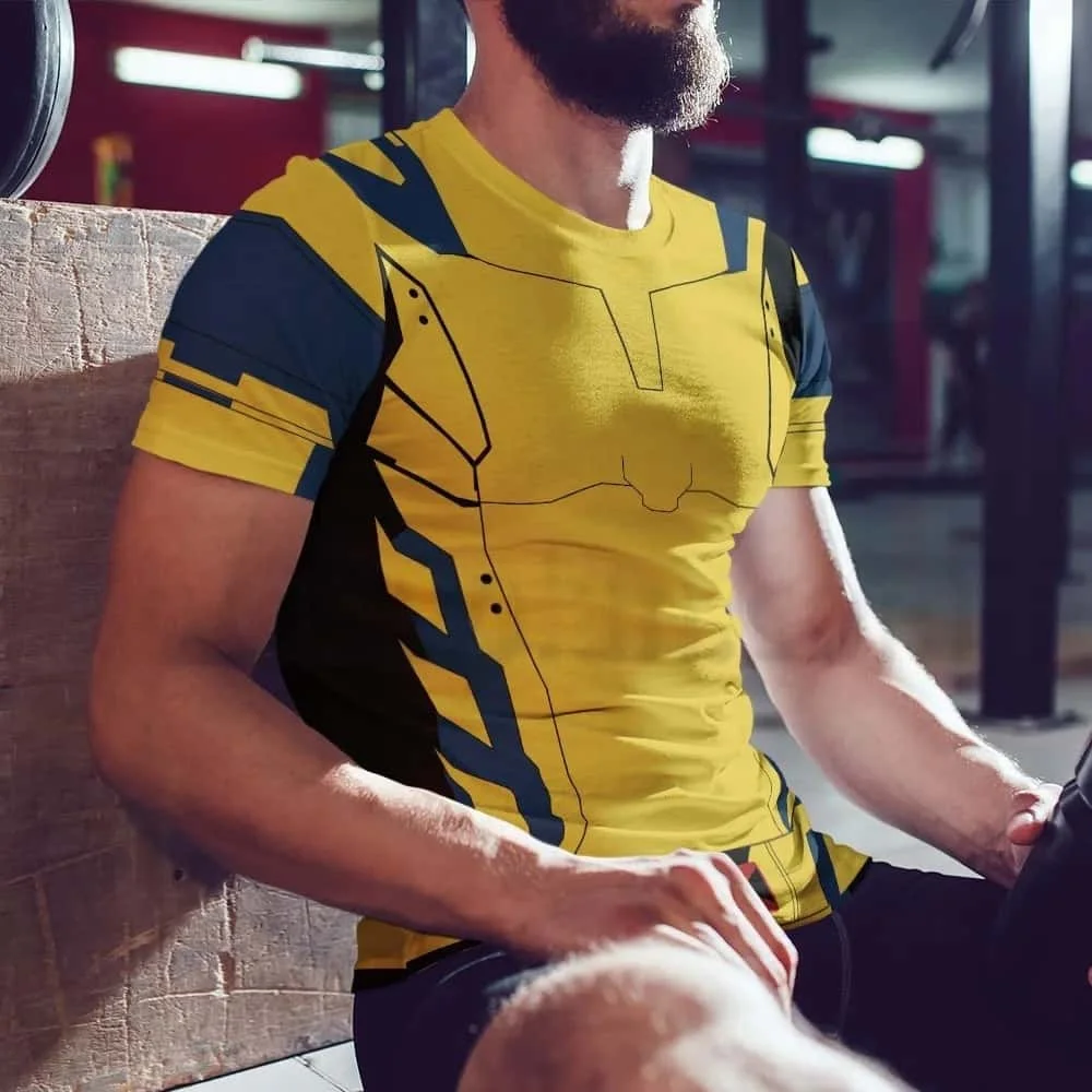 Men's Retro Muscle 3D Printed T-shirt, Retro Tactical Pattern Short Sleeved Top, Party Role-playing Clothing T-shirt