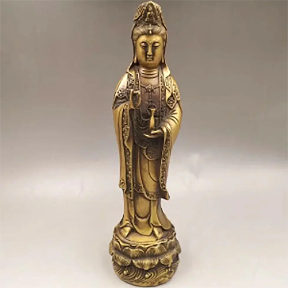 13.3“ Chinese Antique Old copper to create wealth lucky Guanyin Home decoration